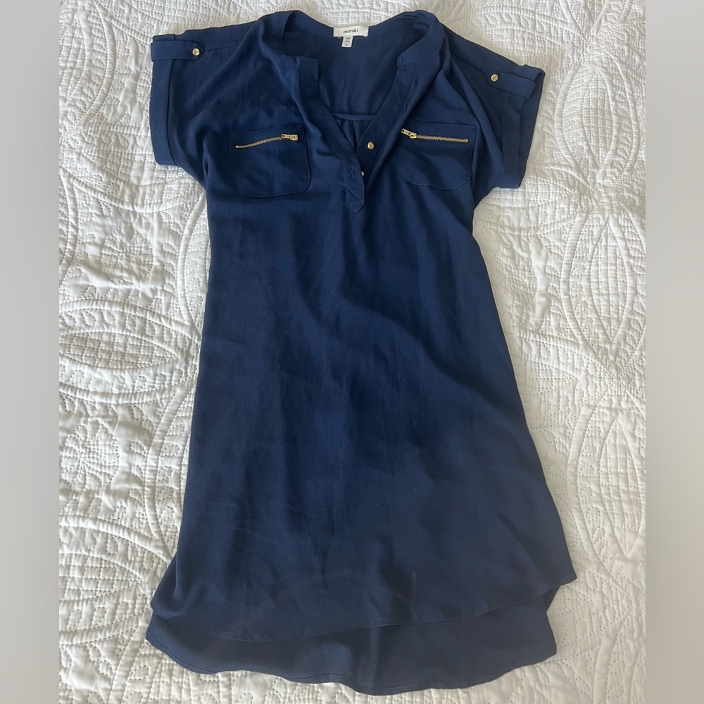 Meraki Navy Blue Dress with Gold Accents